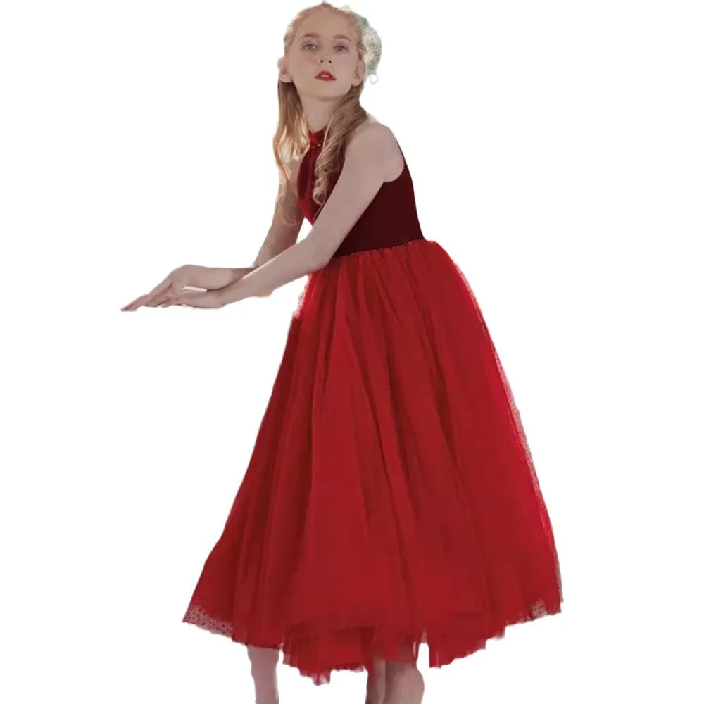Formal Wear Girl's Dress Summer Piano Performance Costume Red Children's Catwalk Host High-End Birthday Banquet
