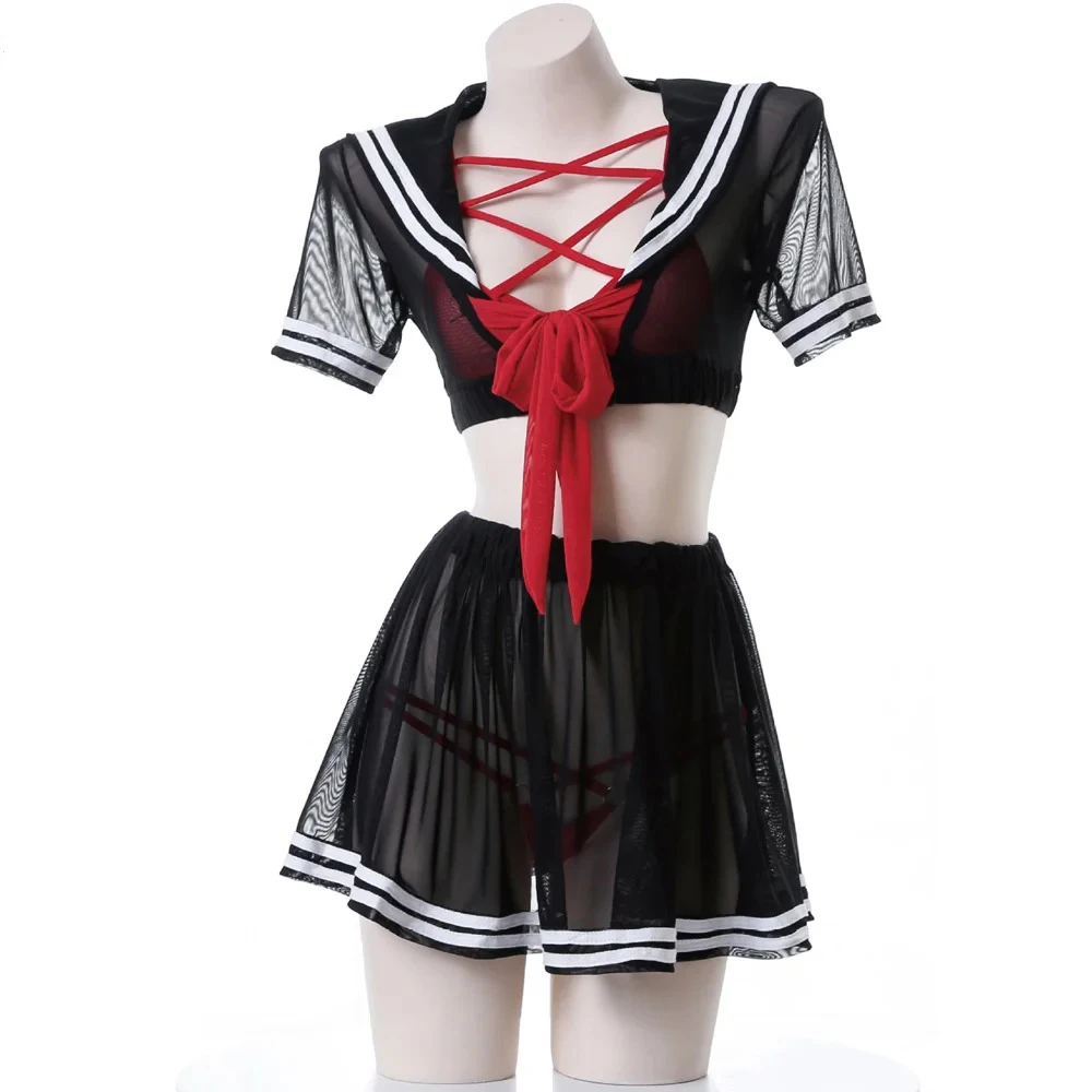 

Anime Women Sexy Lingerie Student Uniform School Girl Cosplay Role-Playing Costume See-Through Mesh Mini Skirt Erotic Underwear