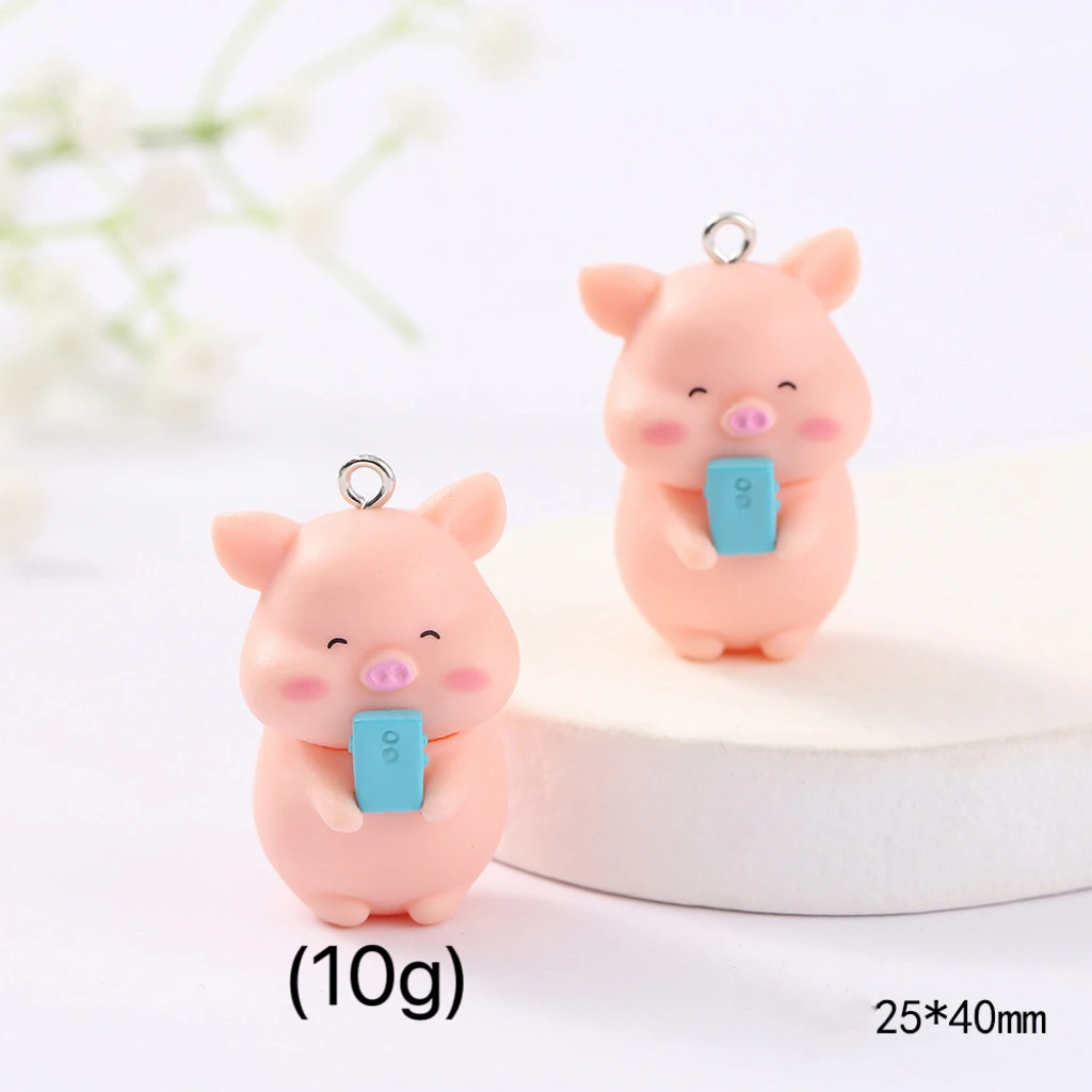 10pcs 3D Cute Pig Charms  Resin Miniature Crafts Pendant For Making Diy Bracelet Necklace Earrings Keychain Accessories