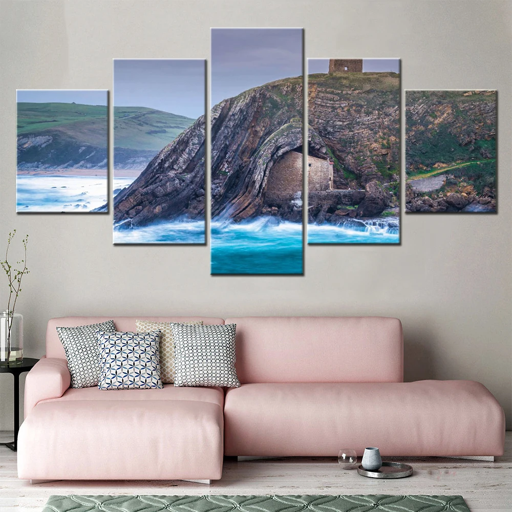 

5 Pieces Wall Arts Canvas Painting Nature Tower San Telmo Poster And Picture Print Modular Wallpaper Home Decor For Living Room