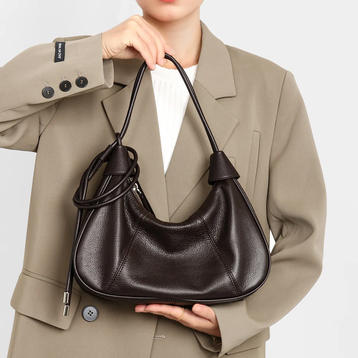 

100% Genuine Leather Simple Vintage Nappy Bag Tote Shopper Elegant Solid Color Leather Ladies Diaper Purse
