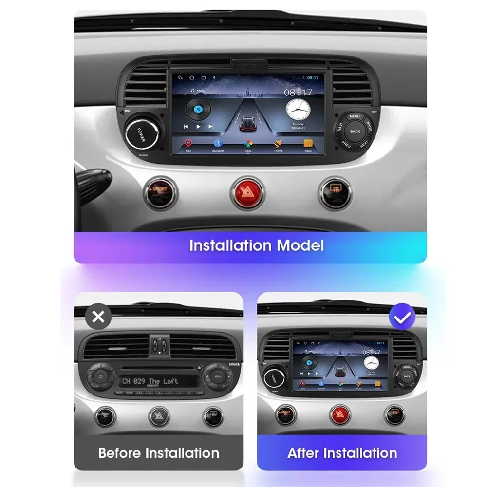 Android Car Stereo Radio For Fiat 500 2007-2015 Auto Multimidia Player GPS Navigation Carplay Car High-Performance CPU NO 2DIN