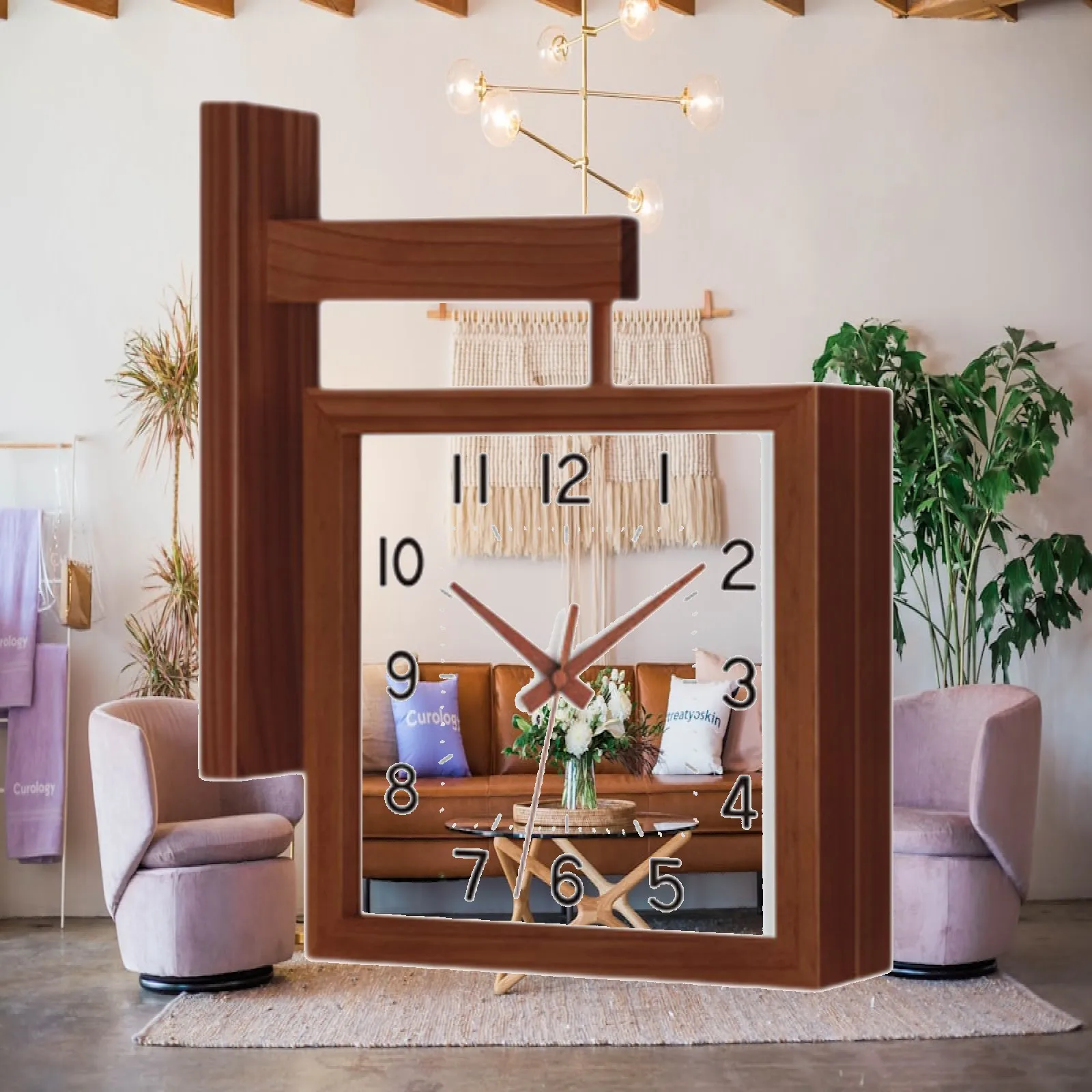 Silent Double Sided Wall Clock Non Ticking Square Wood Modern Design Easy Use Decorative Wall Clock for Office