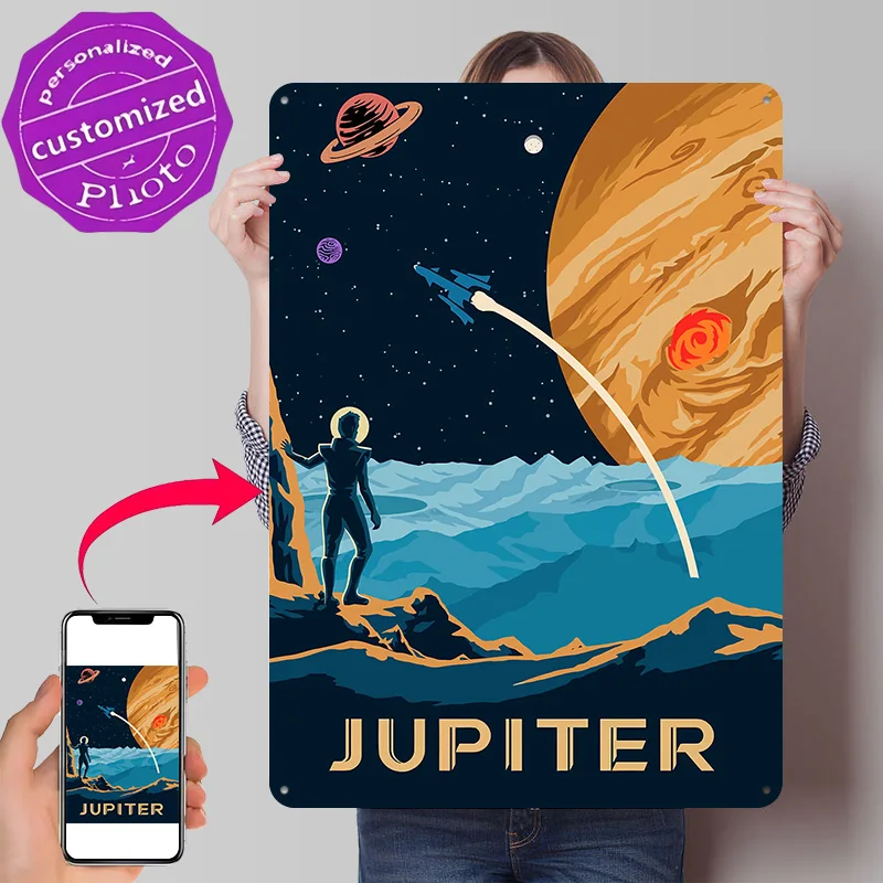 Jupiter Space Travel 3D Texture Metal Poster Customized Wall Art Tin Sign Gift for Mancave Garage Accessories Room Ornaments