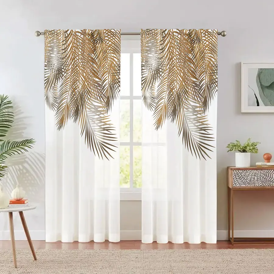 2PCS Digital Print Sheer Curtain, Abstract Needle Geometric, Modern Minimalist - Voile Drapes for Bedroom Living Room Decor