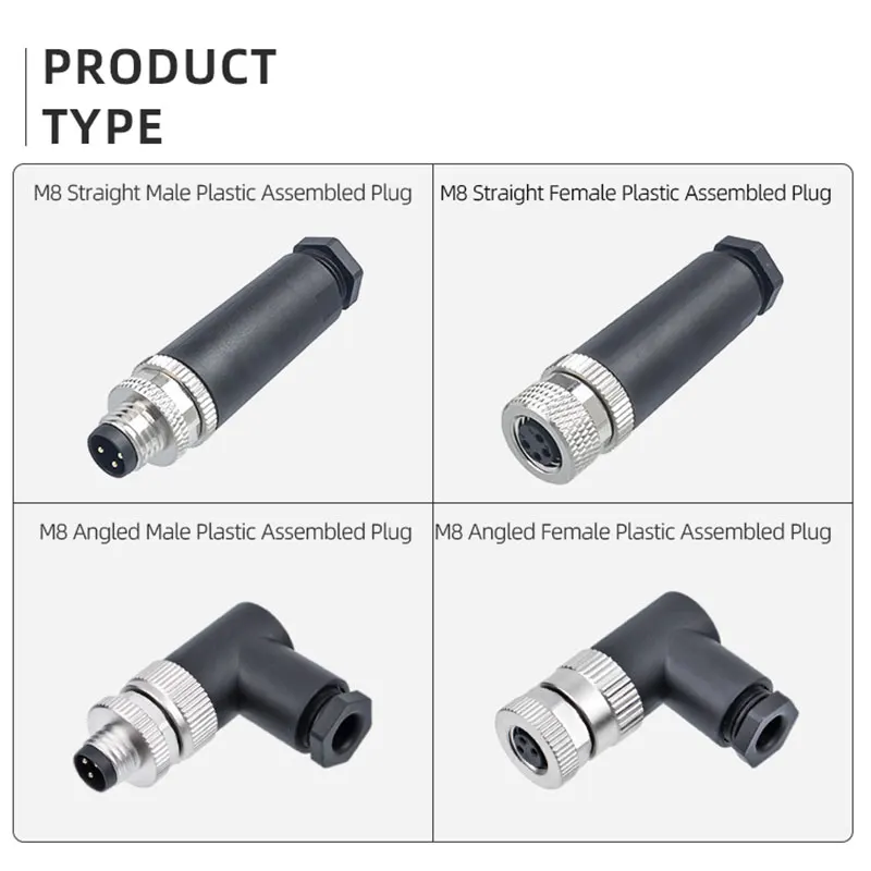 M8 Waterproof Sensor Connector Male Female Plastic Metal Field Assembly Aviation Plug Welding Wire Screw Terminal 3 4 Pin A Code