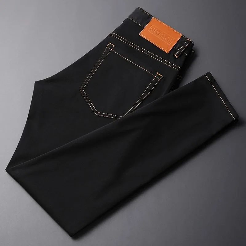 2026 Men's Black Jeans Autumn New Arrival Exquisite Embroidery Stretch Slim Fit Mid-Waist Versatile Casual Long Pants
