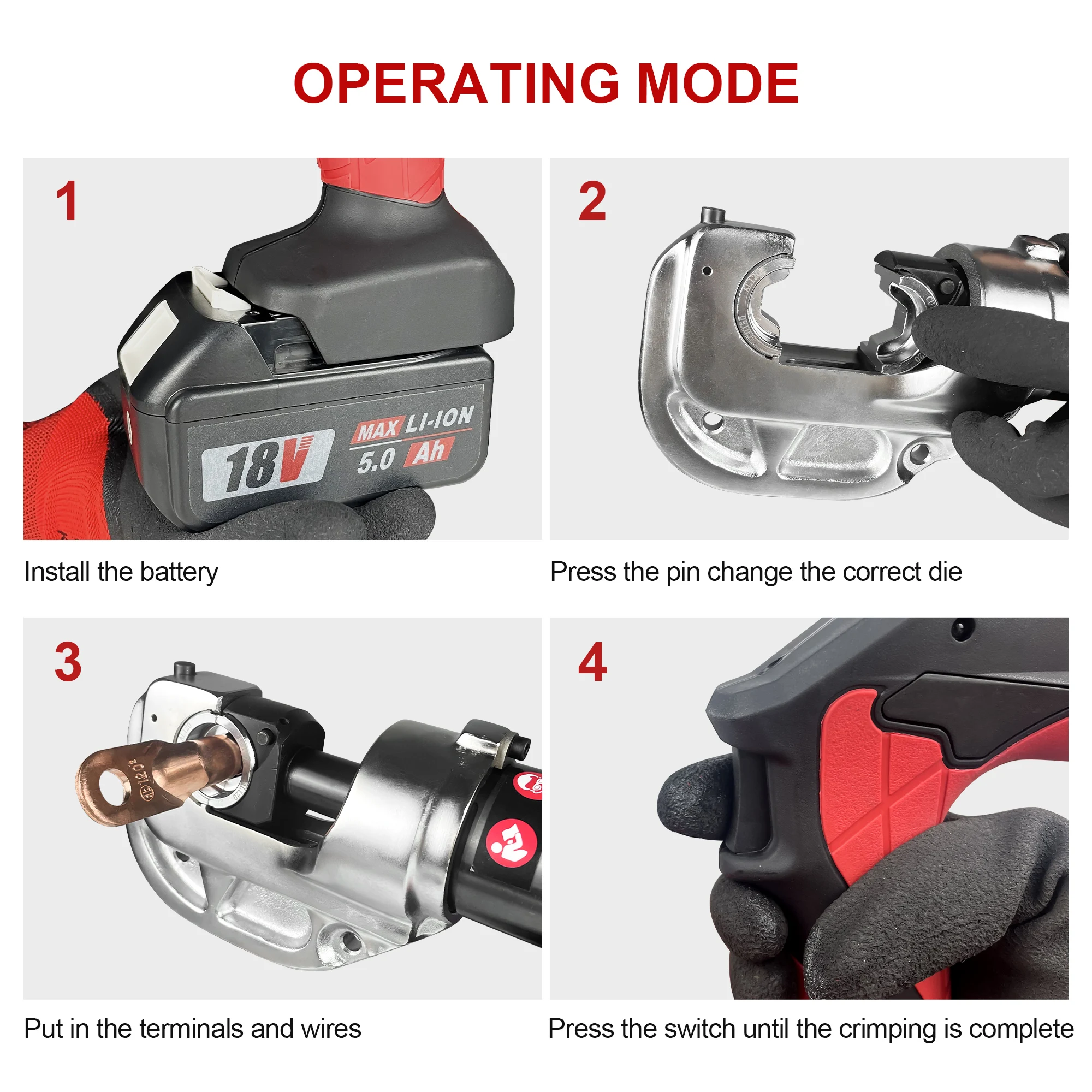 سلك كهربائي كابل المكشكش 12TON بطارية تعمل بالطاقة الهيدروليكية العقص أداة المدى 6AWG إلى 800MCM مع 12 يموت، كهربائيين ل Ci