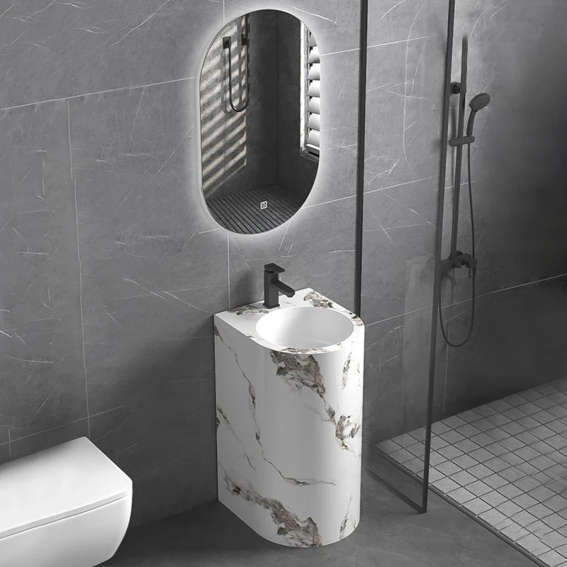 

Modern Floor Mounted Standing Marble Customized Sintered Stone Bathroom Cabinet Vanities with Basin LED Smart Mirror