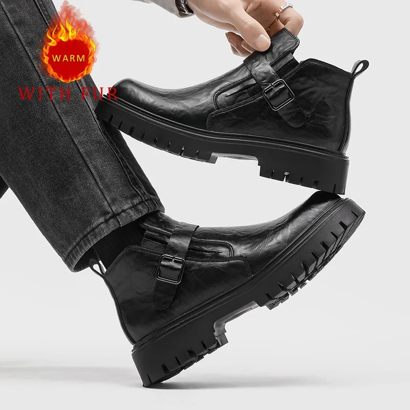 

Men's luxury boots High quality autumn and winter styles Work leisure party Outdoor Black Thick soled Hot selling derby New