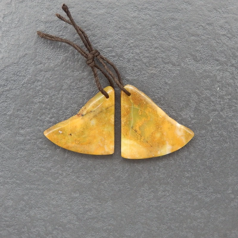 Yellow Opal Matching Fan-Shaped Drop Earrings – Warm Gold-Toned Gemstone Jewelry Set 27x25x5mm-6.1g