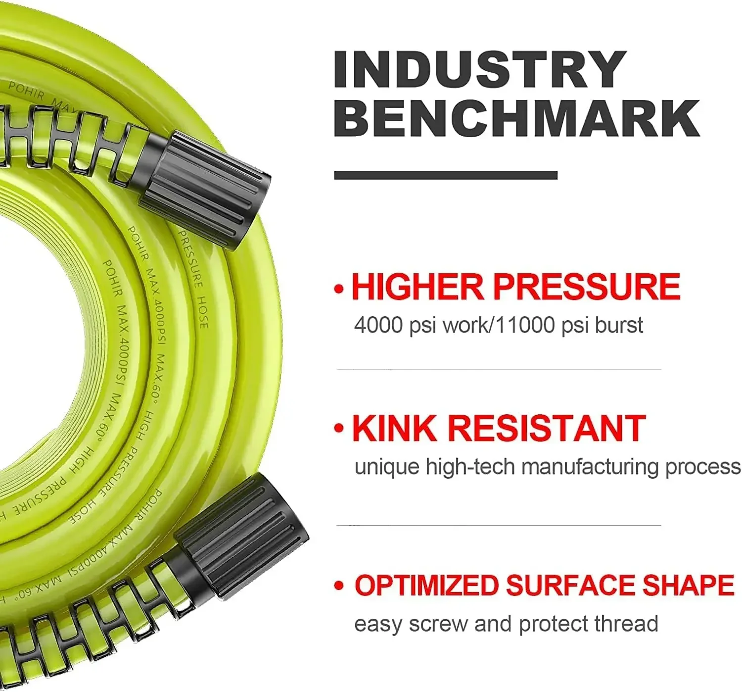 50ft Pressure Washer Hose - 4000 PSI High Pressure Replacement Hose with M22 Fittings, 14/15mm Thread - Flexible Extension