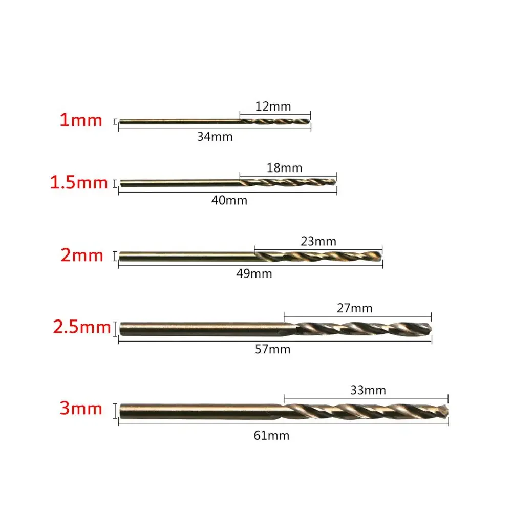 50Pcs M35 Cobalt Steel M35-CO HSS4241 Titanium Resistant Twist Drill Bits 1mm 1.5mm 2mm 2.5mm 3mm Set for Stainless Steel Metal