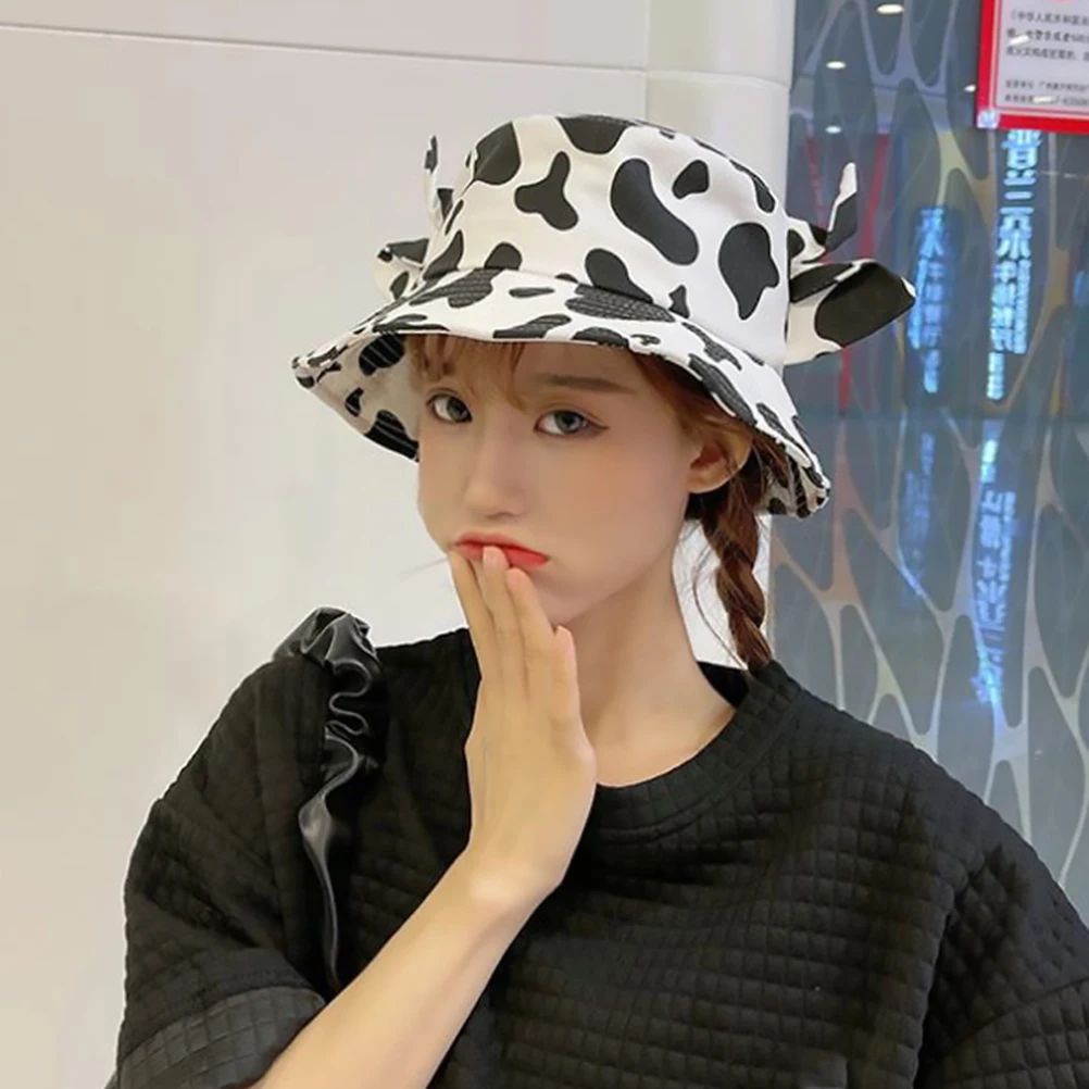 

1pc Cow Horns Bucket Hat Cotton Fisherman Cap Anti UV Sun Protection Wide Brim Outdoor Fashion Casual Wear Summer Style