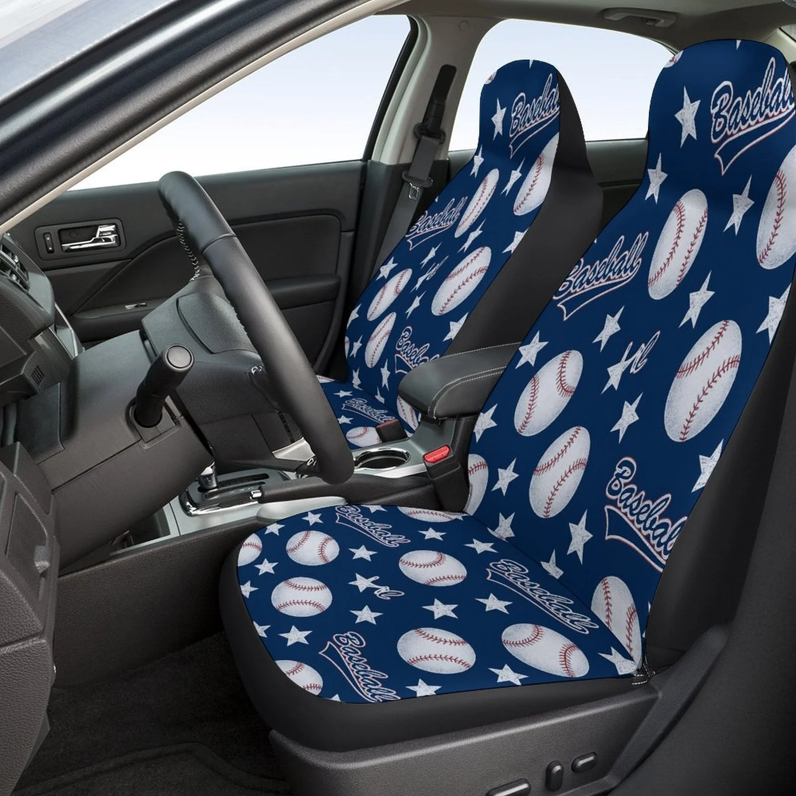 Baseball Pattern Themed Car Seat Cover Set For Most Cars, Fashionable Novelty Car Seat Protector Covers Full Set, Universal Car