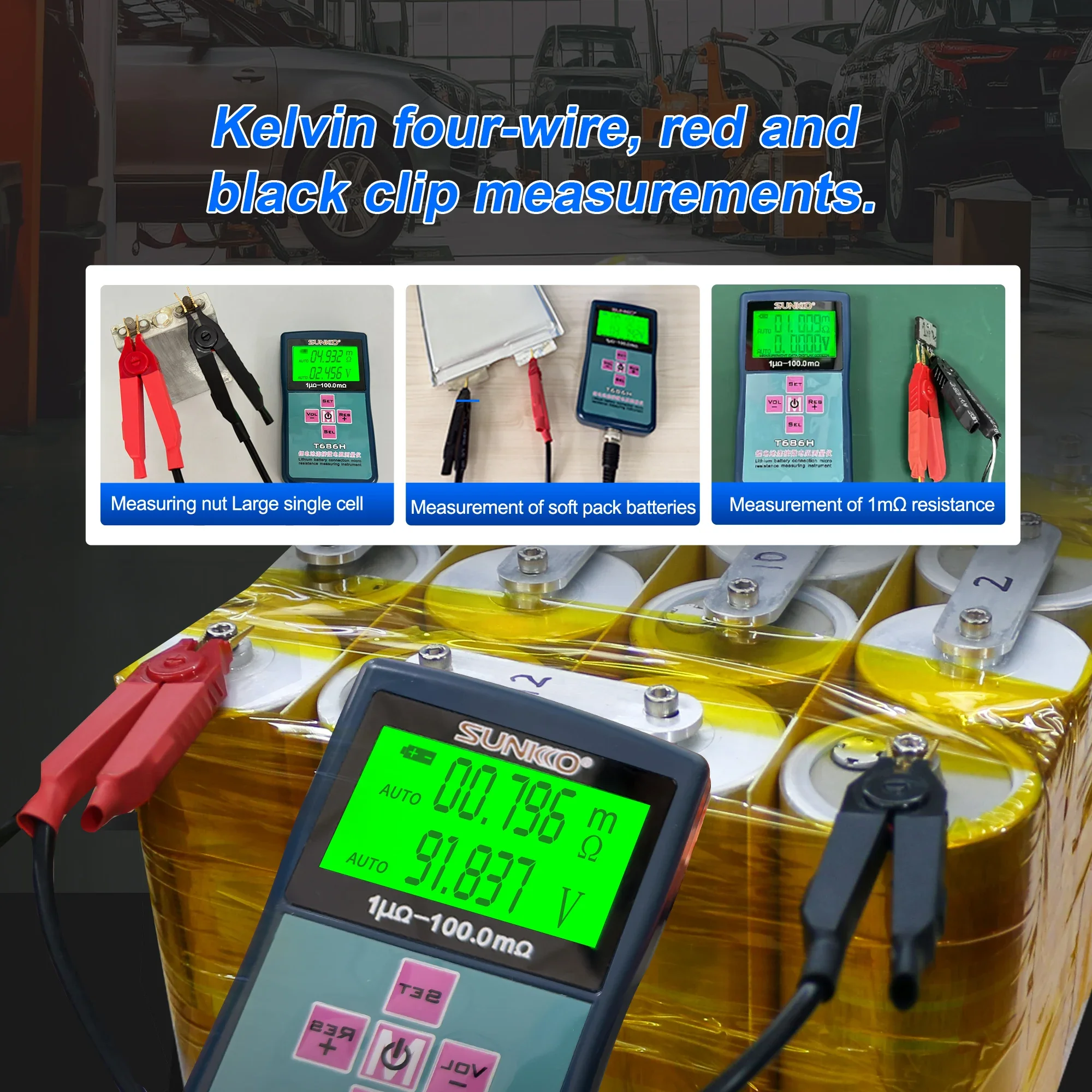 Tester ESR digitale SUNKKO T686H Misuratore di tensione con portata 1μΩ-100mΩ 0,1 mV per litio/super condensatore/UPS