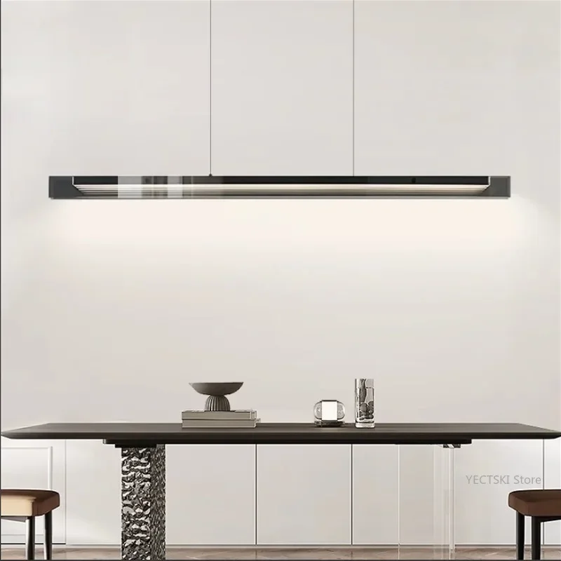 

GHJUYIOL Italian minimalist restaurant pendant light, high-end modern minimalist island long strip glass light