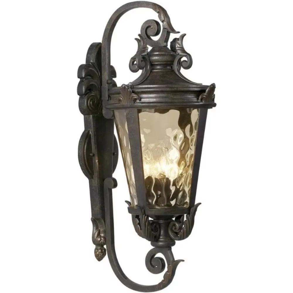 Casa Marseille Rustic Industrial Outdoor Wall Sconce Light Fixture Warm Bronze Scroll 27 1/2