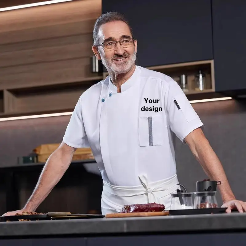 

Рабочая униформа шеф-повара: мужская куртка для кухни с коротким рукавом, с индивидуальной вышивкой имени, для кейтеринга, отелей, общепита, пекарен