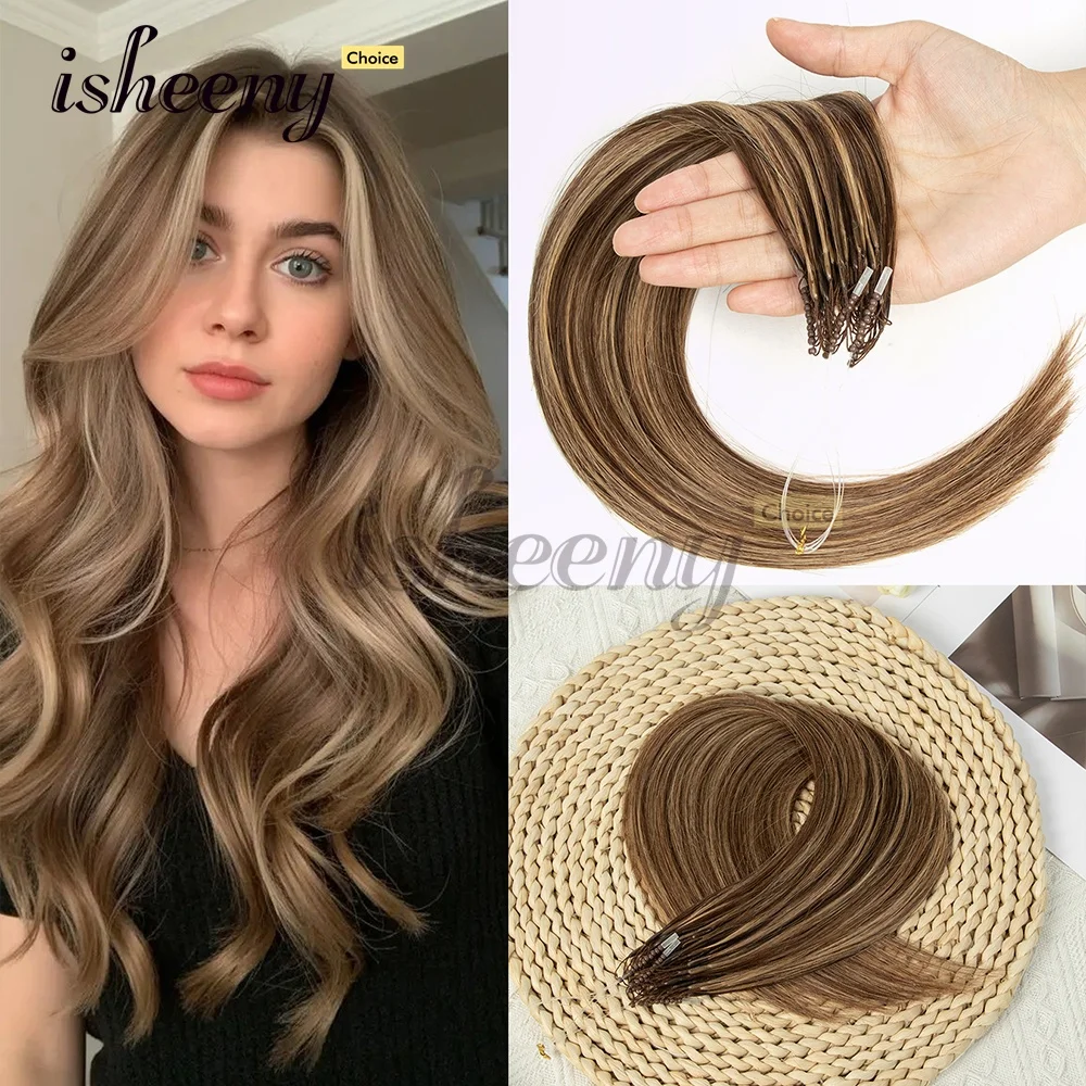 Nano Rings 8D Micro Link Human Hair Extensions With Fish Line Hair Invisible Straight Machine Remy Hair for Women Instant Volume