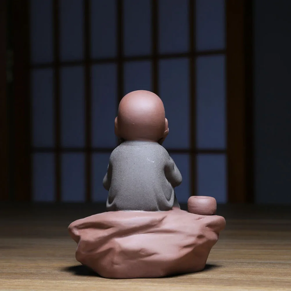 

1Pcs Handmade Purple Clay Buddha Statue Tea Pet Ornament Creative Tea Table Decoration Zen Monk Desktop Decoration