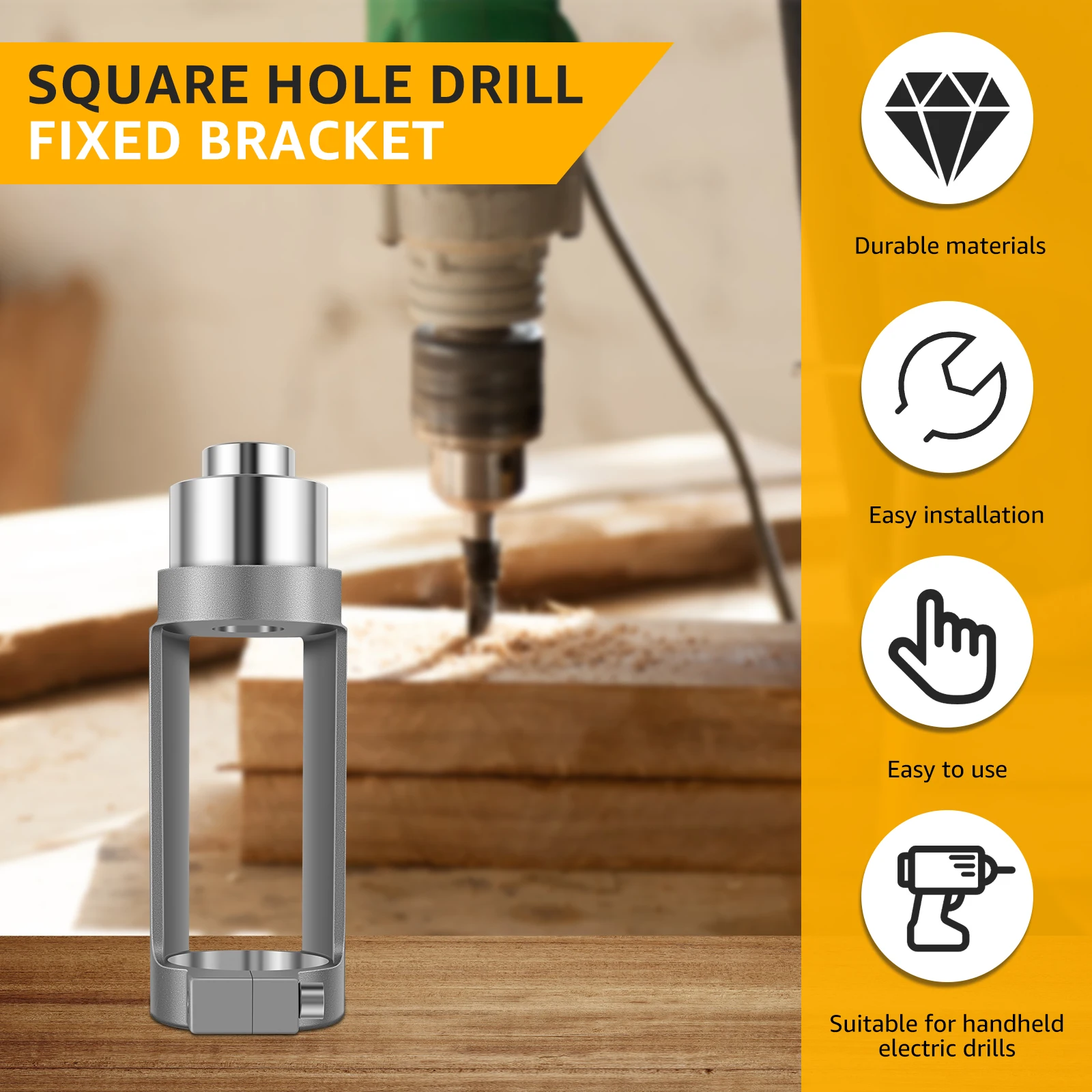 Square Hole Drill Fixed Bracket Cast Aluminum Professional Precise Woodworking Tool Durable Drill Bit for Hand Electric Drill