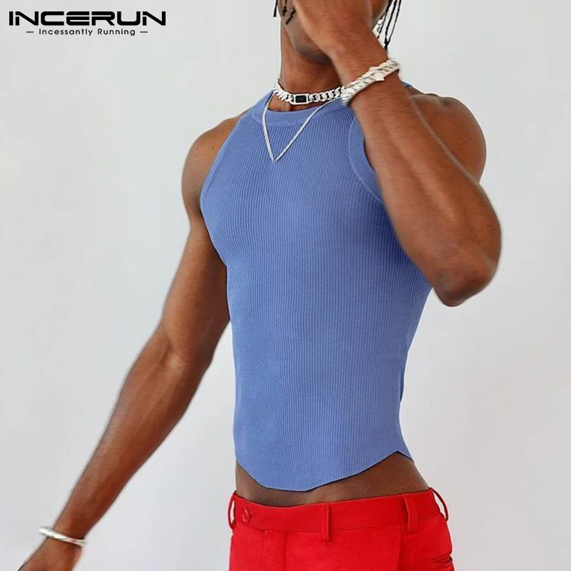 INCERUN Solid Color Men Tank Tops Round Neck Sleeveless Streetwear 2024 Summer Casual Vests Fitness Fashion Men Clothing S-5XL