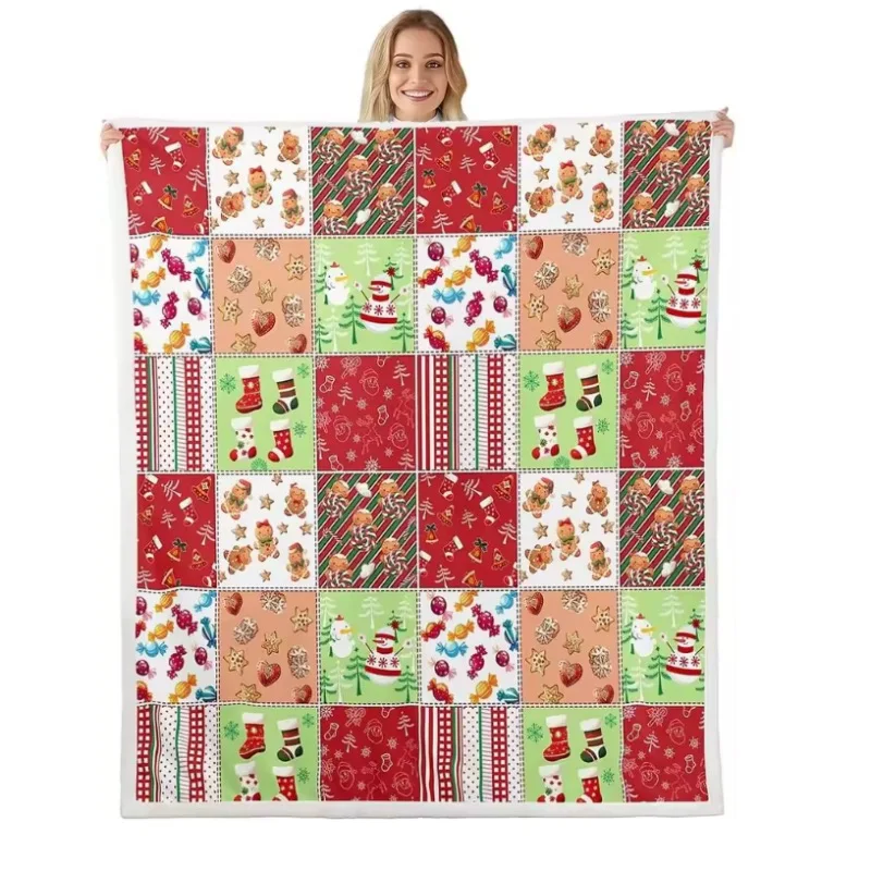 Red Green Christmas Blanket Throw Cute Snowman Gingerbread Man Blankets and Throws Gifts Kids Girls Boys Multicolor Patchwork