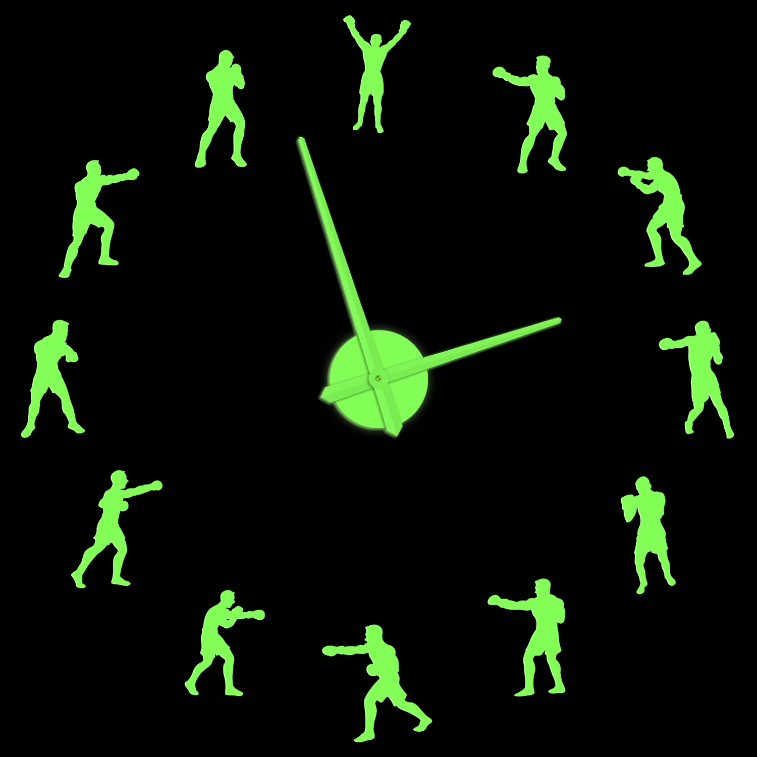 Boxing Fighting Match Glow In Dark Wall Clock For Man Cave Sport Martial Fight Sports Frameless DIY Stickers Oversized Watch