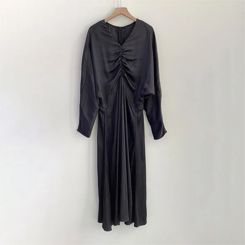 Zadig Elegant Dresses Women V Neck Ruffle Design Party Robe Female Chic Waist Slim Black Formal Occasion Dress Ladies Long Robes