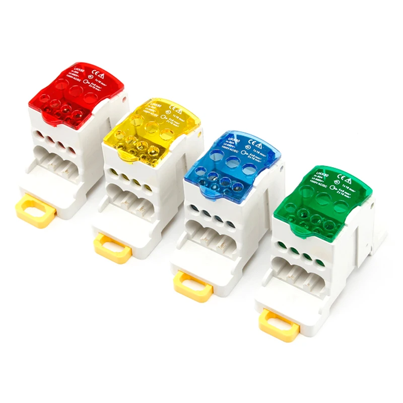 Terminal Block UKK80A Electric Wire Connector 1 in many Out Din Rail distribution Wiring Accessories Blue Yellow Red Green