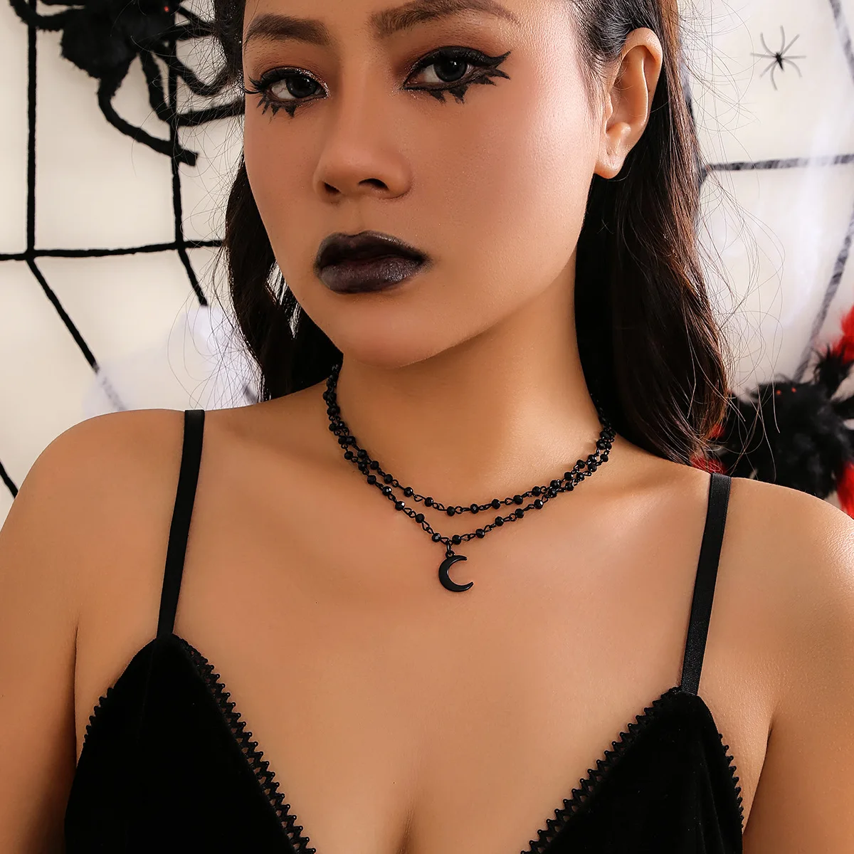 إكسسوارات مجوهرات الهالوين الشرير خمر القوطية نجمة القمر الأسود الصليب يسوع قلادة قلادة للنساء
