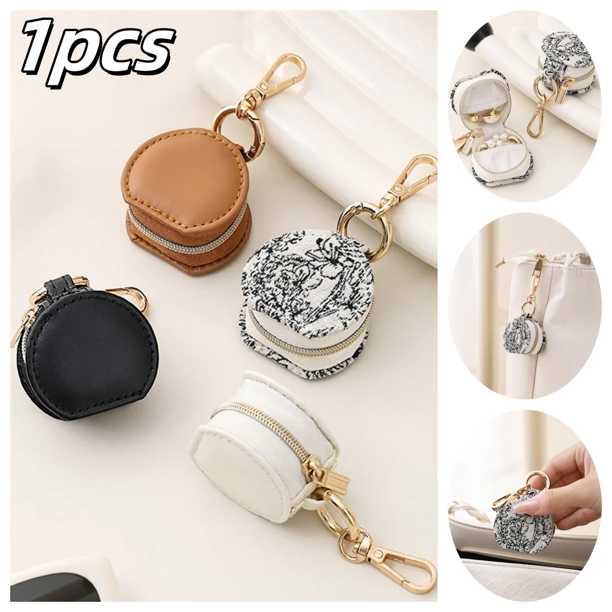

1Pc Mini Jewelry Storage Box Jewelry Organizer Keychain PU Leather Portable Storage Earrings Necklace Ring Jewelry Pendant Bag