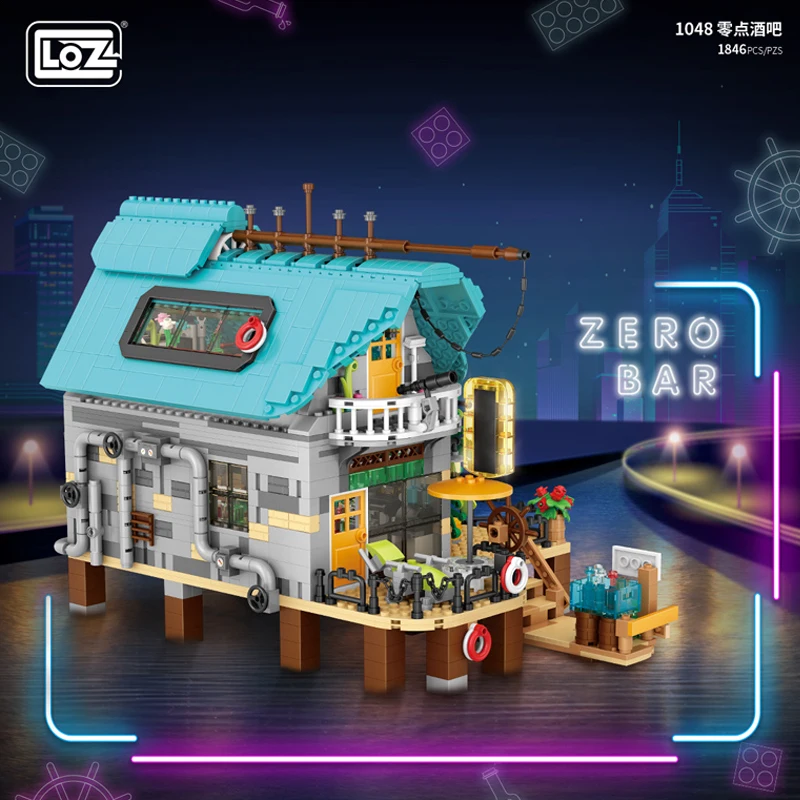 Loz1048 Creative Zero Bar Mini Street House Building Block DIY Friends Party Fisherman Hotel Assembly Puzzle Toy For Kids Gifts