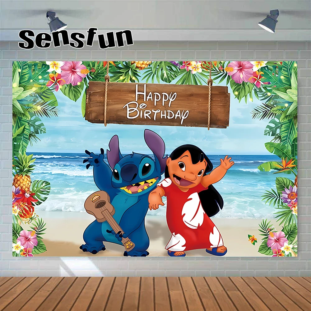 

Lilo & Stitch Theme Photography Background Cartoon Hawaii Hula Dance Kids Summer Beach Birthday Party Backdrops Photo Prop