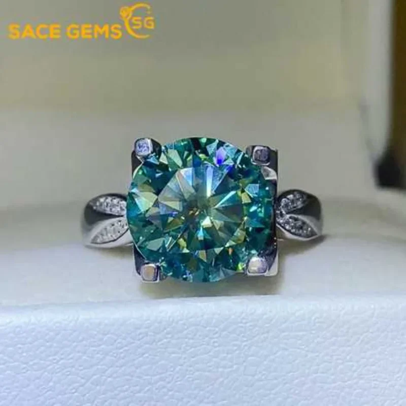 

SACEGEMS GRA Certified D Color 3-5ct Moissanite Ring 925 Sterling Silver Plated with 18k White Gold Rings for Women Fine Jewelry