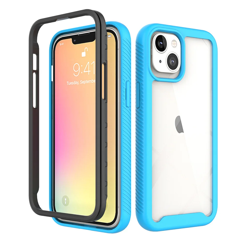 

100pcs 3 in 1 Hybrid Armor Shockproof Bumper Case For iPhone 13 12 11 Pro Max XR XS Max 7 8 Plus Transparent 360 Full Body Cover