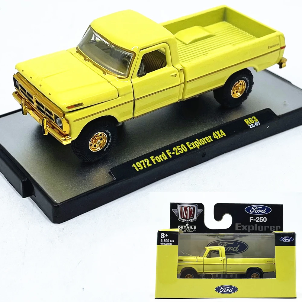 Diecast M2 escala 1:64 1972 Ford F-250Explorer Pickup coche en miniatura de aleación juguete coleccionable regalo recuerdo adorno de exhibición