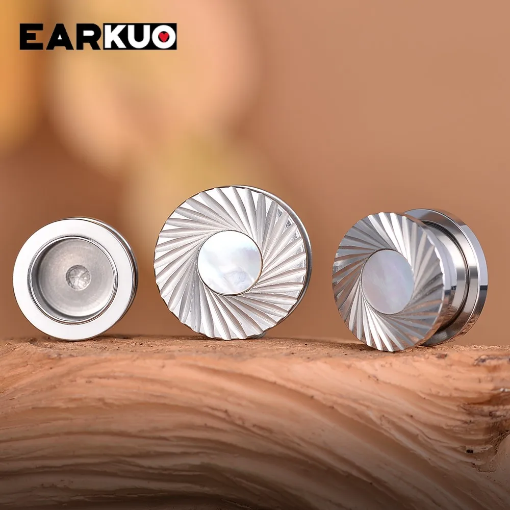 EARKUO Unique Stainless Steel Eye Opal Roman Numeral Heart Ear Tunnels Gauges Body Piercing Jewelry Earring Plugs Expanders 2PCS