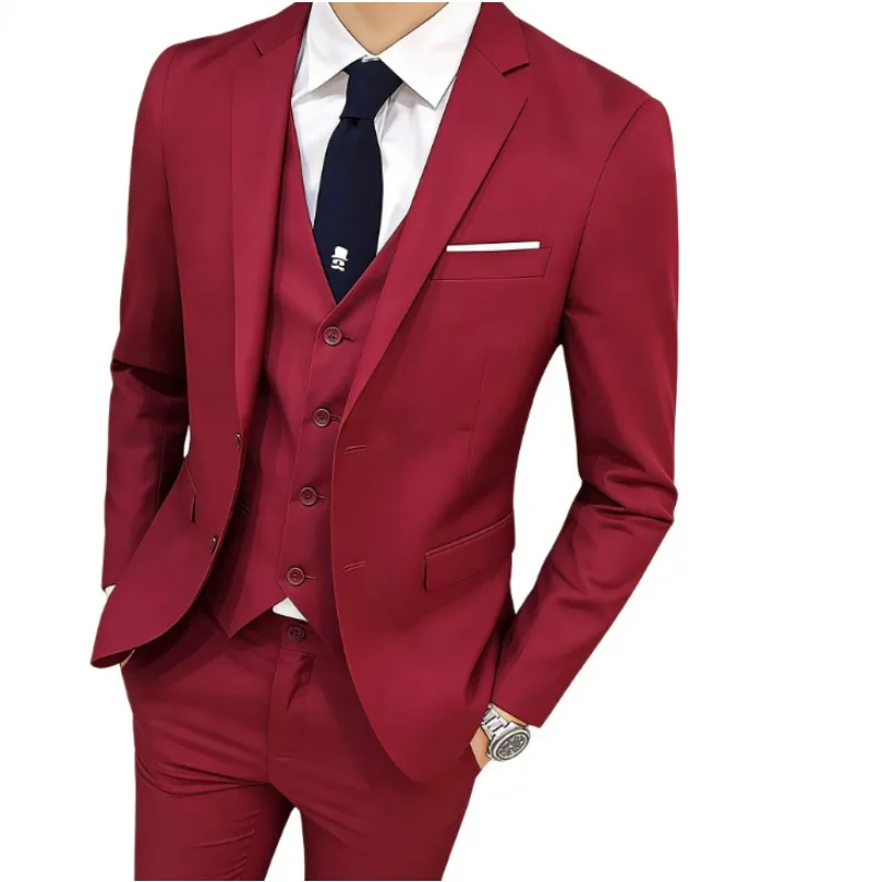

Men Suit Set Three Piece Business Formal Wear Interview Gentleman Korean Style Slim Fit Student Suit Wedding