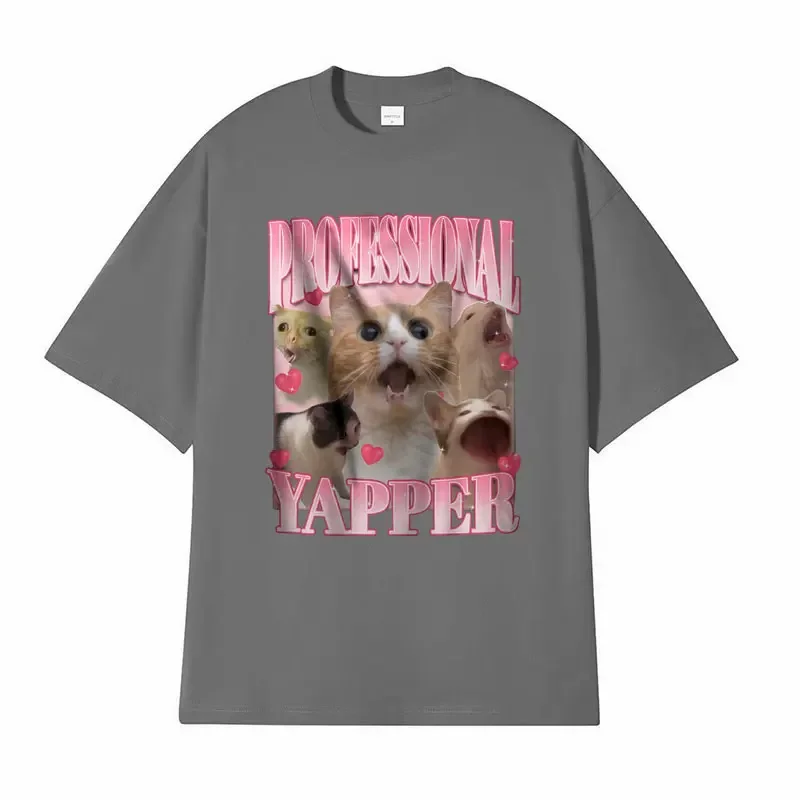 Professional Yapper Funny Retro Cat Meme Tshirts Men Women Fashion Kawaii Tops T Shirt Casual Trending Street Oversized T-shirts