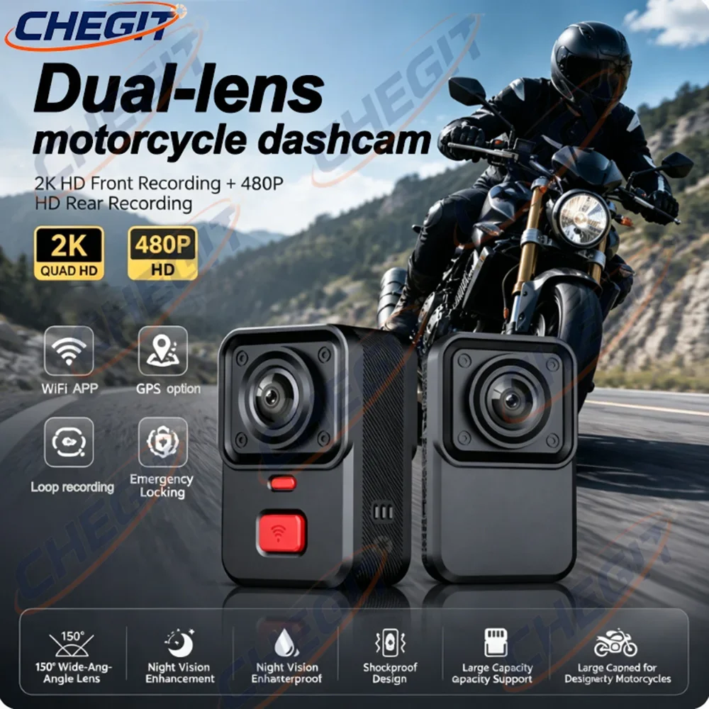 New Dual lens 2K+480P WIFI GPS Motorcycle Camera HD DVR 170° Wide Angle Lens TypeC Loop Recording with GSensor WiFi Waterproof