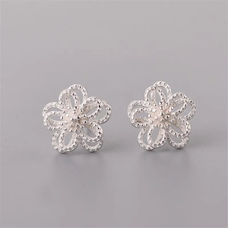 Literary New Fashion Jewelry 925 Sterling Silver Hollow Flower Female Simple Popular Exquisite Stud Earrings E257