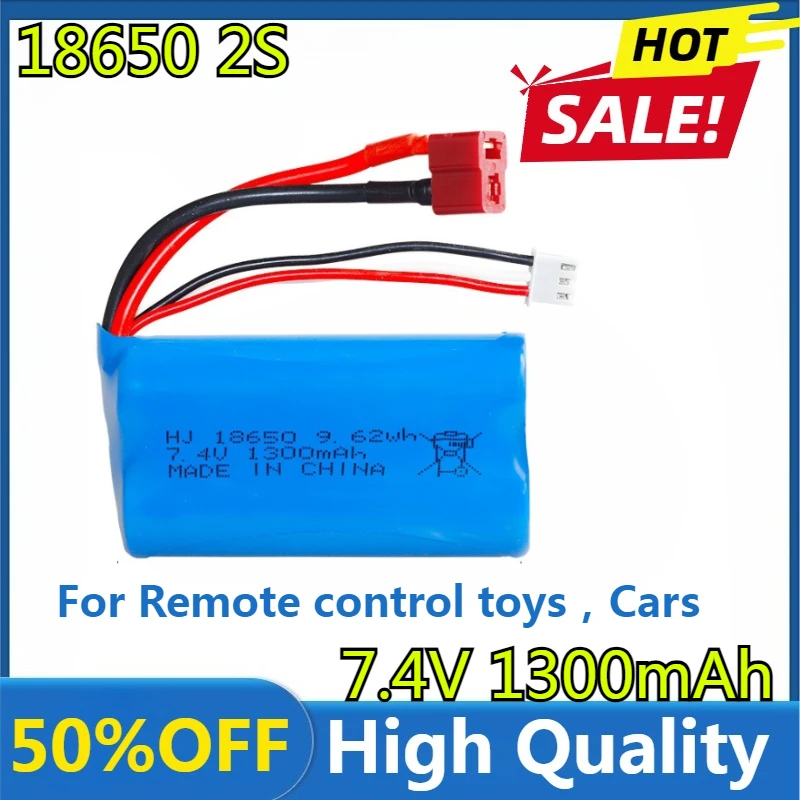 

7.4V 1300mAh T Plug 18650 2S 10C li-ion Battery for Wltoys 12423 10428 12429 12401 12402A 144001 RC Car Spare Parts