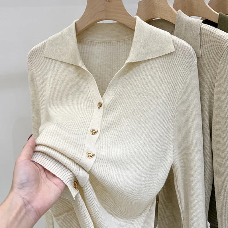 

Korean New Knit Cardigan Women Y2k Clothes V Lapel Long Sleeve Knitted Jumper Collar Sweater Coat Vintage Slim Cardigan