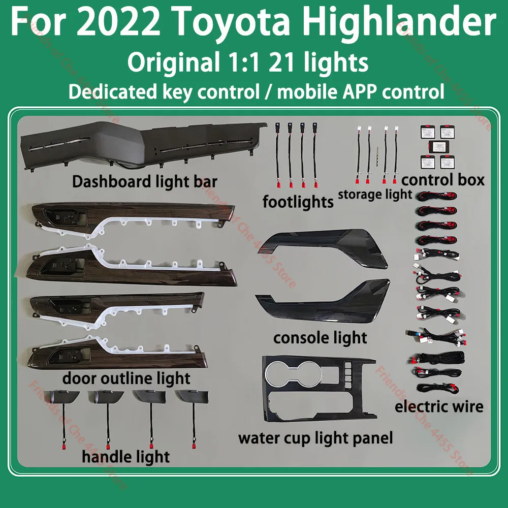 64 Colors Ambient Light For Toyota Highlander 2022 Car Ambient lamp Panel Led Dashboard Atmosphere Lamp Decorative Pane