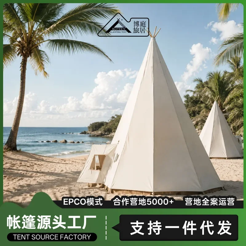 Luxury Indian Pyramid Tent for Glamping Beach Camping Outdoor Wild Luxury Shelter Portable Bell Tent for Bed and Breakfast