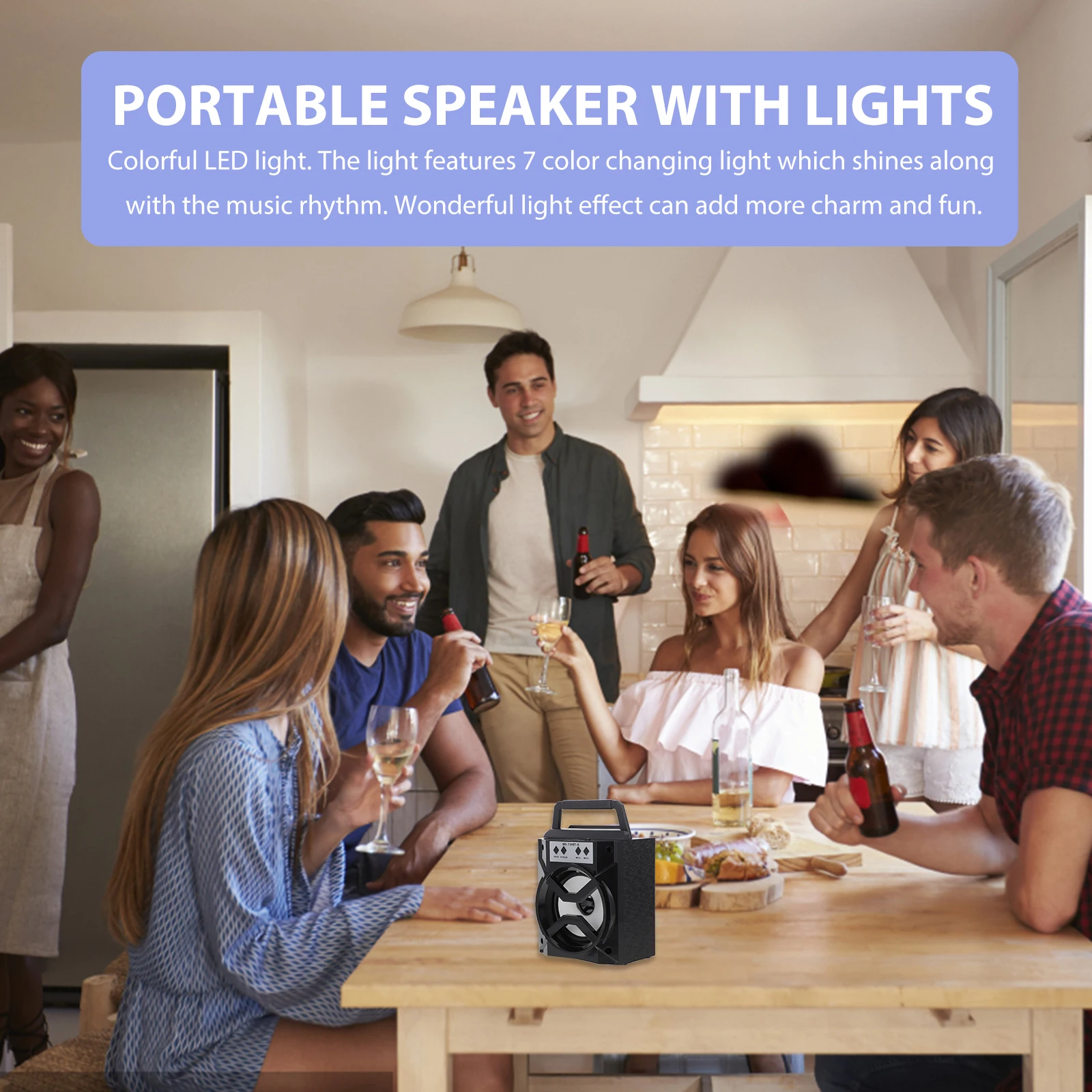 

Wireless Card Speaker Led Subwoofer Portable Sound Box 10M 600Mah Fm Play Rhythm Lights Music Speaker