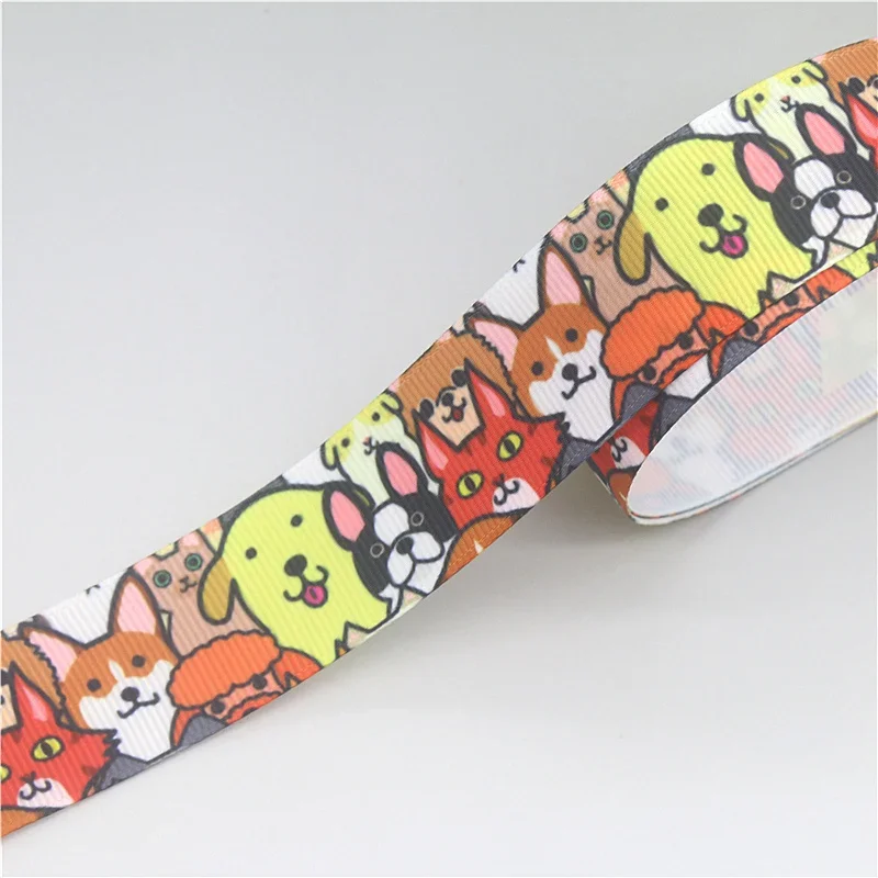 DHK 22mm 10yards Cartoon Scottish Dogs Printed Grosgrain Ribbon Accessories Headwear Decoration Collar DIY Sewing Craft B2389