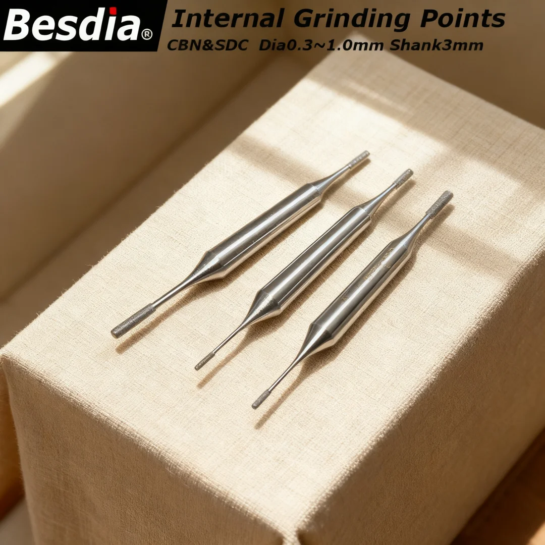 Besdia SDC/CBN Dia0.3~1.0mm Interal Grinding Points Diamond Micropores Grinding Points Precision Small Grinding Head Shank3.0